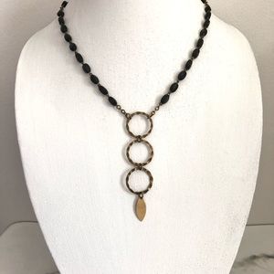 Rosary Bead Necklace with Linked Circles Handmade One of a Kind Black